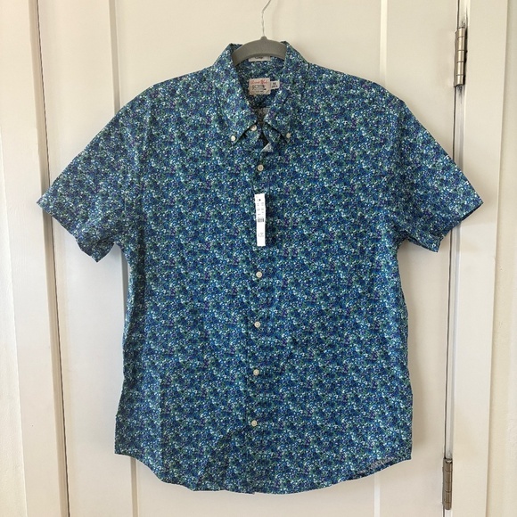 J. Crew Button Down Poplin S/S Shirt Men's Medium Blue Floral Secret Wash Summer - Picture 2 of 11